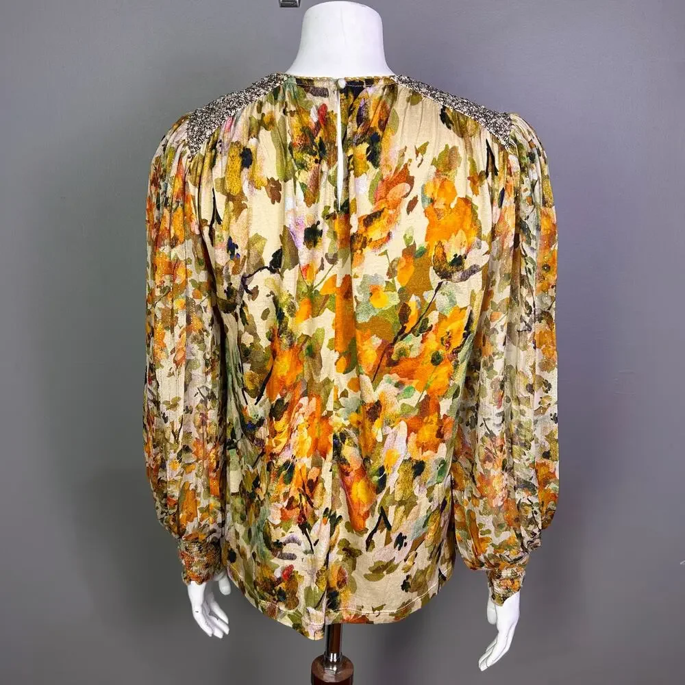 Blank London + Anthropologie top small boho cottagecore puff metallic yellow